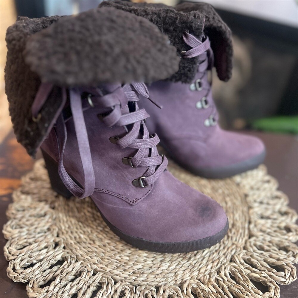 Timberland Camdale Fold-Down Ankle Boots Womens Purple Lace Up Block